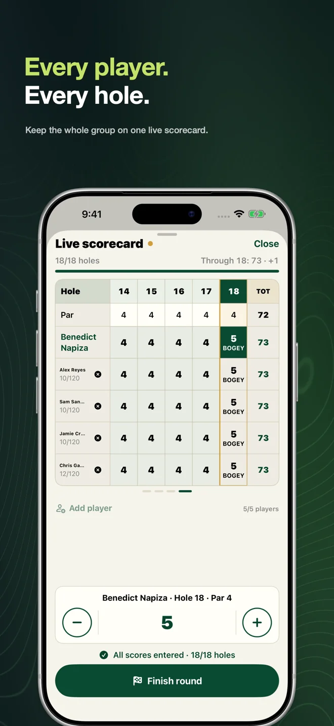 KaGolf App Store screenshot: Live scorecards