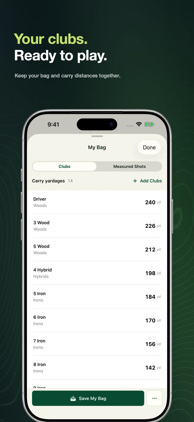 KaGolf App Store screenshot: My Bag